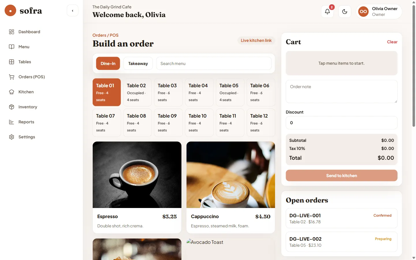 Sofra POS — take orders and process payments in seconds